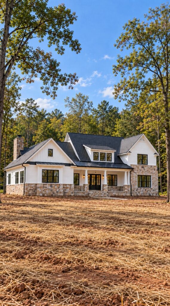 Single-story custom home with front porch by R.E. Horner Construction
