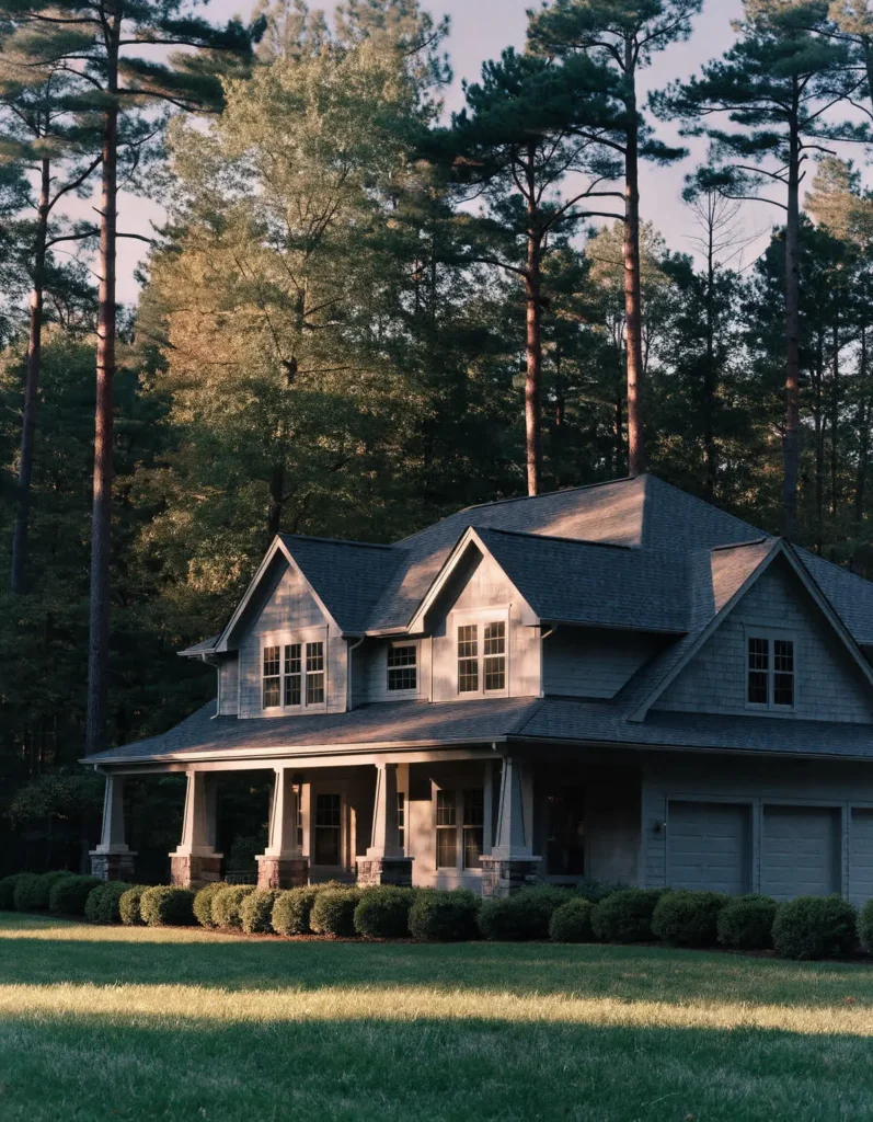 A custom craftsman home with a covered porch on a wooded lot near Lake of the Woods, Virginia